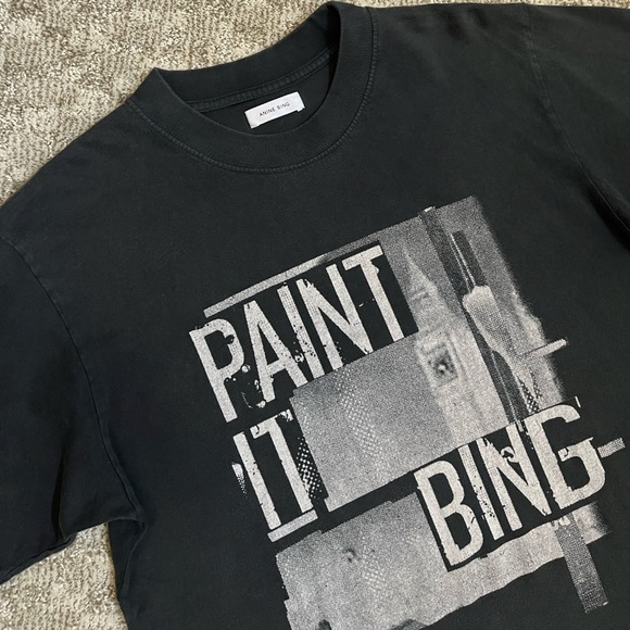 Anine Bing Georgie Washed Black ‘Paint It Bing’ Cotton Tee—L - Picture 5 of 10